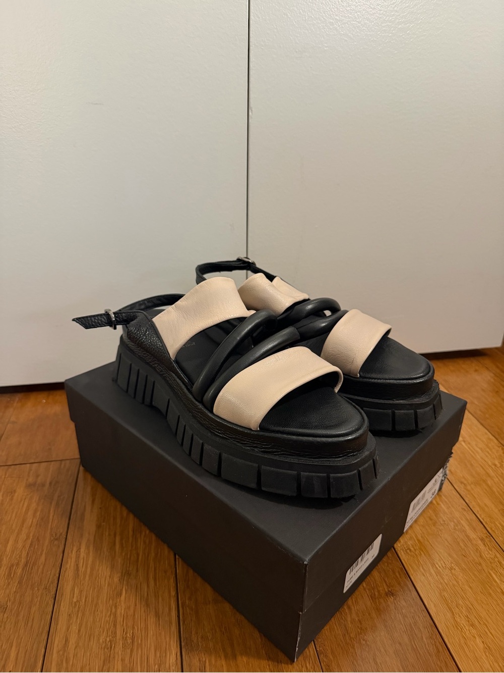 ALL BLACK - Women's Black and Cream Strap Platform Sandals
